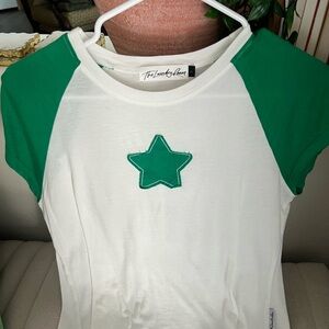 Free People Laundry Room Lucky Green and White Star Tee